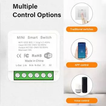 16A 2-позиционный пульт управления Tuya Wifi/Zigbee Mini Smart Switch Smart Life DIY Light Switches для Alexa Google Home Yandex Alice Switches