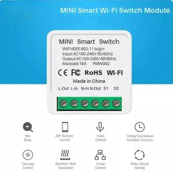 16A Mini Wifi Smart Switch DIY Light Switch 1 Way Control Automation Module Cozylife App Remote Control Alexa Google Home 16A