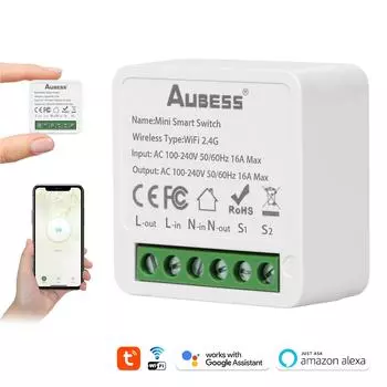 16A MINI Wifi Smart Switch Supporte 2-позиционный переключатель управления Mini Smart Breaker Smart Life Control Support Tuya Alexa Google Home ZN33089301