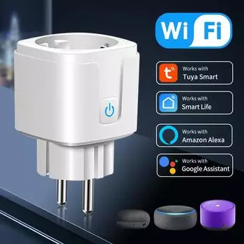 16A Tuya Smart WiFi Socket EU Plug с функцией мониторинга мощности, функцией синхронизации Alexa Google Home, голосовым управлением Alice, электрическая розетка Tuya WiFi EU Plug