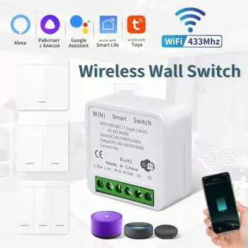16A Tuya WiFi DIY Smart Switch Power Monitor Умный дом Беспроводной 433 МГц Выключатель света Улучшение дома Самостоятельное управление питанием Пульт дистанционного управления 1Receiver