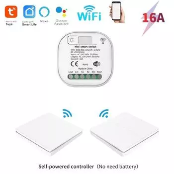16A Tuya WiFi Smart Switch Беспроводной 433 МГц Автономный, без батареи, настенные выключатели Голосовое управление через приложение с Google Home Alexa 1Gang Switch