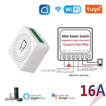 16A Tuya WiFi Smart Switch Module 2-позиционный мини-переключатель управления, умная жизнь, работа с Alexa Google Alice