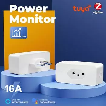 16A Tuya Zigbee Smart Socket Timing Plug Power Monitor Voice Control Smart Home Smart Outlet Work with Alexa Google Home Brazil ZN36271401 white