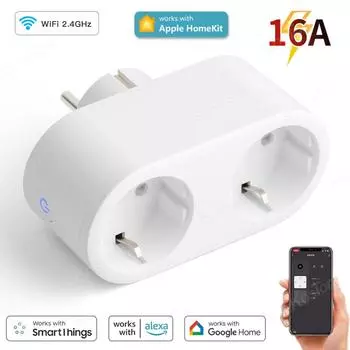 16A WiFi Smart Plug для HomeKit SmartThings EU Smart Socket Таймер Голосовое управление Кухонная бытовая техника Розетка для Alexa Google белый