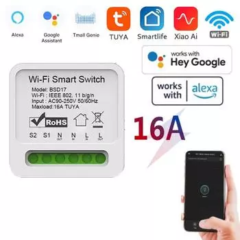 16A Wifi Smart Switch 2 Way Wireless Control DIY Light Switches Mini Smart Breaker Smart Life Control Support Alexa Google Home
