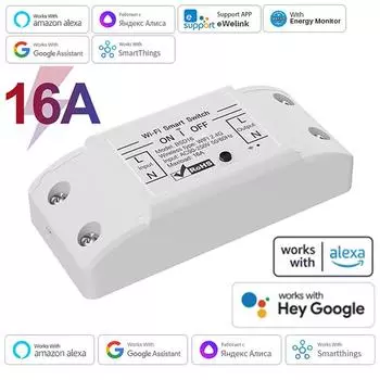 16A WiFi Smart Switch Умный дом Беспроводной переключатель управления Реле Автоматический выключатель Дистанционное голосовое управление Поддержка Alexa Google Home Ewelink белый