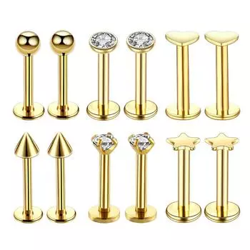 16G стальные губные стержни для губ, кольца для козелка, серьги-гвоздики, ювелирные изделия для пирсинга, серебро серебряный