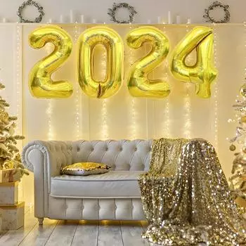 16inch 32inch 2024 Number Foil Balloon Happy New Year Navidad 2024 Digital Ballons Christma New Year Party Decor Figure Baloon Other