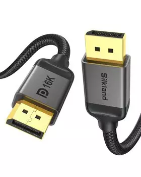 16K DisplayPort кабель Стандартный 2M Silkland DisplayPort кабель DP 2.1 [сертифицирован VESA] 16K/8K@60Hz 4K@240Hz/165Hz/144Hz 2.1 [40Gbps / темно-серого