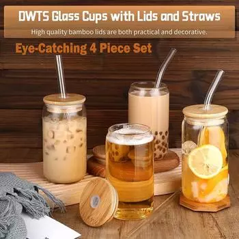 16oz straw cup with lid, glass high borosilicate heat-resistant glass cup, high beauty cola cup 401-500ml
