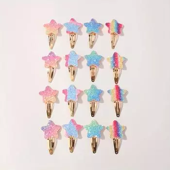 16Pcs Fashion Glitter Rainbow Flower Rabbit BB Handmade Hairpins For Cute Girls Hair Clips Barrettes Headwear Hair Accessories