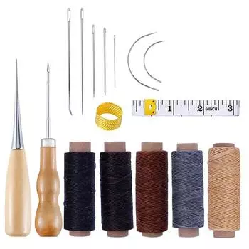 16Pcs/Set Leather Sewing Kit with Waxed Thread Needle Awl Thimble Working Tools for Shoemaker Canvas