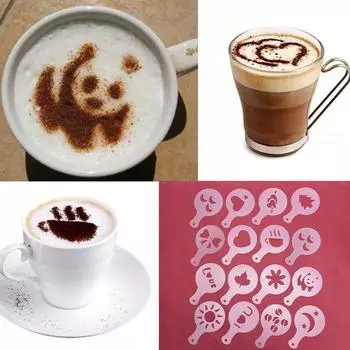 16pcs/set Of High Quality Coffee Printing Model Cake Cupcake Mold Diy Coffee Cappuccino Mold Various Decorations