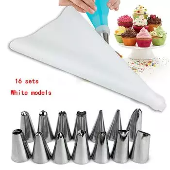 16pcs Stainless Steel Nozzles Set Cream Pastry Bag Reusable Cream Decorating Mouth Tools Kitchen DIY Cake Decorating Tips Set
