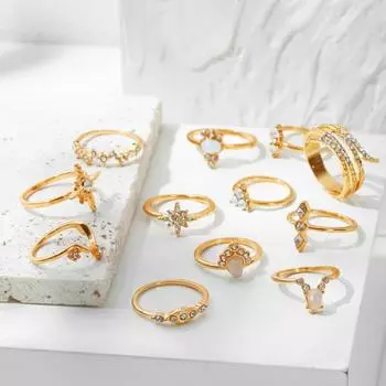 16шт/набор женских колец на палец в богемном стиле, геометрическая форма, блестящий искусственный драгоценный камень