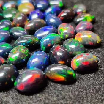 16x12 мм, свободный размер, партия кабошонов из натурального черного эфиопского опала высшего качества, партия разноцветных ярких эфиопских опалов, партия драгоценных камней. 16x12 MM 1 Pc Opal