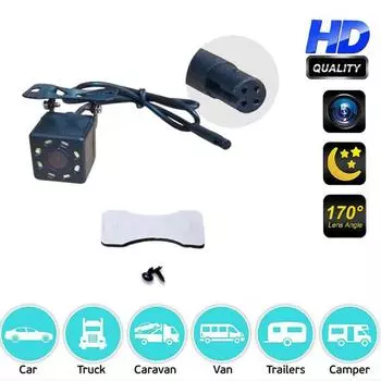 170-градусная парковочная камера 4-контактная HD Автомобильная камера заднего вида обратная 12-светодиодная видеокамера ночного видения с широким углом обзора для автомобильных аксессуаров