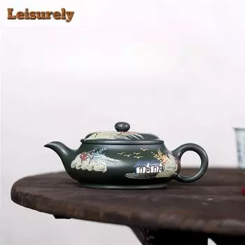 170ml Creative Yixing Purple Clay Teapots Handmade Clay painting Pot Raw Ore Green Mud Kettle with Filter Zisha Tea Set for Tea