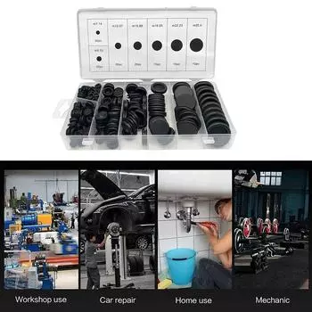 170pcs Rubber Grommet Protective Coil Double-sided Black Rubber Firewall Hole Plug Retaining Ring Car Electrical Wire Gasket