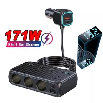 171 Вт 9 в 1 автомобильное зарядное устройство адаптер PD QC3.0 быстрая зарядка прикуривателя разветвитель 12 В 24 В адаптер быстрой зарядки разъем питания аксессуары для телефона C29