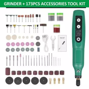 173 шт. Беспроводной вращающийся инструмент, 3,7 В, литий-ионный аккумулятор, 5 переменных скоростей, зарядка через USB, многоцелевой для зелёный