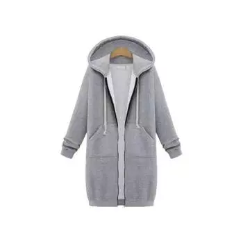 #1750 Большого размера кардиган с капюшоном на молнии длиной до колена с флисовой подкладкой для женщин на весну и осень 5XL
