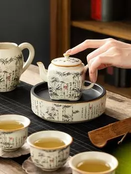 175 мл черный бамбуковый чайник Ru Kiln, чайник, винтажный чайник для заваривания чая с отверстием для шарика, чайные принадлежности, чайник для заваривания чая