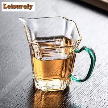 175 мл прозрачный стеклянный квадратный кувшин для чая ручной работы с зеленой ручкой, разделяющий чай Ча Хай, бытовая чашка правосудия для чайных принадлежностей