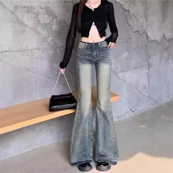 175 Tall American Retro Расклешенные джинсы с заниженной талией для женщин - Весна и осень 2XL синий