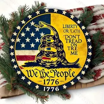 1776 Don t Step on Me Round Metal Sign. Aluminum Wall Art for Home, Office, Living, Bar, Cafe, Indoor & Outdoor, A Durable Gift. L белый