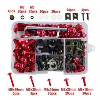 177 шт./компл. M6 M5, комплект болтов для обтекателя, кузовные винты, гайка для мотоцикла, 6 цветов красный