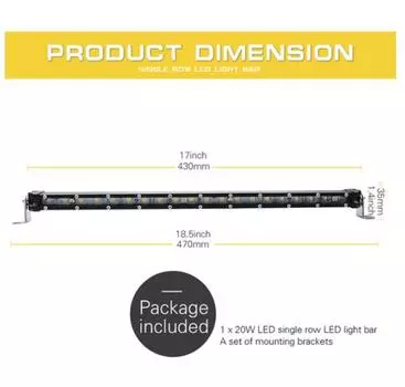 17 20W 20 Super White Car Truck Slim Single Row Spot Beam Working Lamp