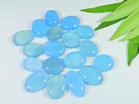 17-21MM Natural Blue Onyx 18Pcs Oval Crystal Cabochon Loose Gemstone Lot RQ-2598