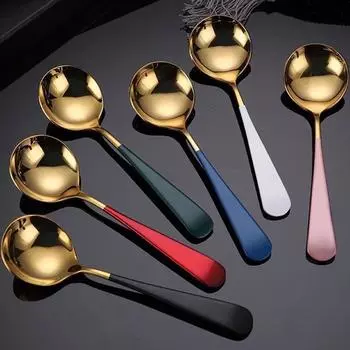 17,2 см*4,6 см Нержавеющая сталь Кофейные ложки с круглой головкой Домашние Чай Мороженое Десертная Ложка Столовая Посуда Кухонные Принадлежности
