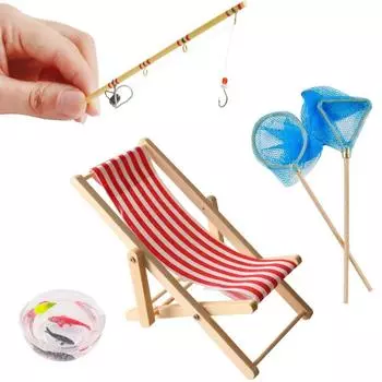 17,5 см Миниатюрный рыболовный инструмент Декоративная удочка Модель Микропейзаж Кукольный домик Аксессуары 17.5cm