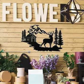 17,5”x11” настенное искусство в деревенском стиле с изображением оленей – элегантные украшения для дома – идеально подходят для домиков и интерьеров, вдохновленных природой чёрный