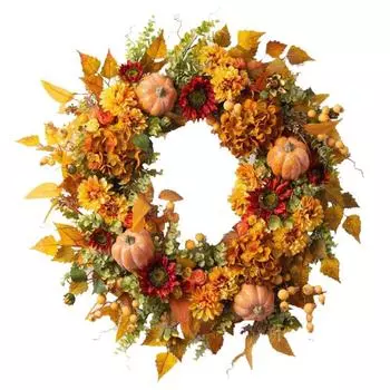 17,7-дюймовые осенние венки, венок из тыквенных ягод осеннего урожая, венки из кленовых листьев на День благодарения