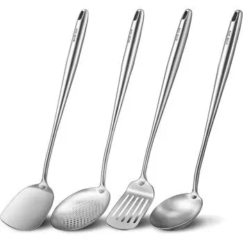 17-дюймовая лопатка для вока и половник, шумовка, лопатка с прорезями — кухонная утварь из нержавеющей стали 304, набор инструментов для вока, 4 шт. 17inchs