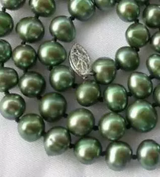 17-дюймовое потрясающее ожерелье из круглого зеленого пресноводного жемчуга диаметром 7-8 мм