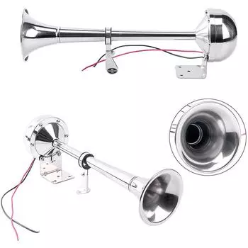 17 Inch 12V 150db Super Loud Trumpet Air Horn Polished Stainless Steel Single Trumpet Horn Mounting Kit Low Tone for Marine Boat белый