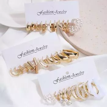 17 км, 18 пар/компл., роскошные золотые серьги-кольца, комплект серег с искусственным жемчугом и кристаллами для женщин, модные аксессуары, ювелирные изделия