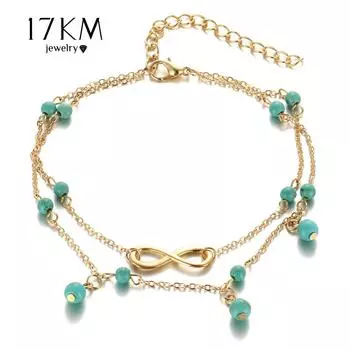 17 км 2 цвета винтажные бесконечные двойные цепочки бирюзовые бусины браслет на ногу женский браслет для йоги босиком ювелирные изделия