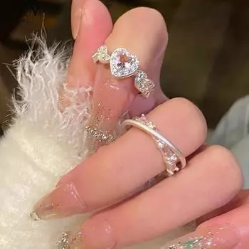 17 км 2 шт./компл. розовые кольца с цирконом для женщин, простое кольцо в форме сердца, ювелирные изделия, аксессуары