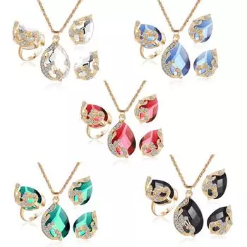 17 км, 3 шт./компл., пять цветов, кристаллы, капли воды, павлин, комплект из трех частей, кулон, ожерелье, серьги, комплект колец, женский белый