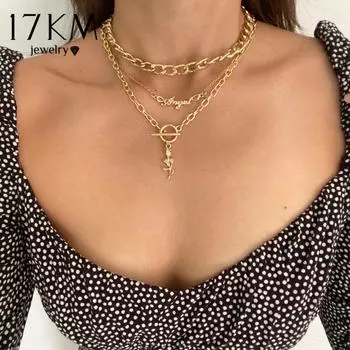 17 км, 3 шт., винтажное многослойное ожерелье-цепочка с буквами розы для женщин, модное золотое ожерелье с подвеской в виде цветка, ювелирные изделия