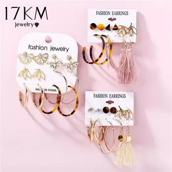 17 км акриловые серьги для женщин модные металлические серьги-листья с кристаллами круглые кисточки геометрические украшения