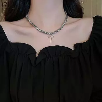 17 км элегантное ожерелье из бисера с бантом для женщин, модный кулон, серый пластиковый колье, аксессуары, ювелирные изделия