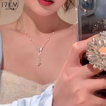 17 км элегантное пластиковое ожерелье с бабочкой для женщин, простые серебряные ожерелья с кисточками, аксессуары, ювелирные изделия