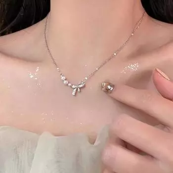 17 км бабочка узел искусственный жемчуг ожерелье для женщины серебряная цепь кулон ожерелья аксессуары ювелирные изделия